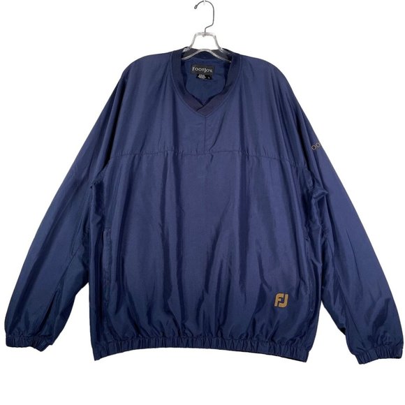 FootJoy FJ Mens Windbreaker Jacket Size L Navy Blue Golf Pullover Pockets V Neck - Picture 1 of 11